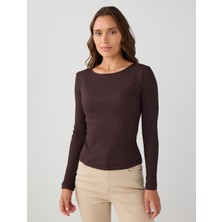 Jimmy Key Acı Kahve Dar Kesim Kayık Yaka Örme Bluz