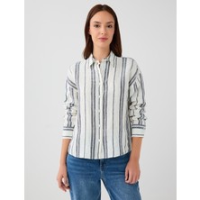 Jimmy Key Indigo Mavi %100 Keten Rahat Kesim Çizgili Keten Gömlek