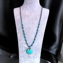 Yuvarlak Doğal Taş Uçlu Turkuaz Sıralı Doğal Taş Kolye