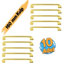 Mobilya Kulbu (10 Adet) Mutfak Dolabı Çekmece Dolap Kapak Kulpu Düz 160 mm Gold Altın Metal Kulpları