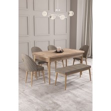 Calvin Atlantik 80X132 Açılabilir Mdf Masa Yemek Odası Takımı, Mutfak Takımı 4 Sandalye, 1 Bench