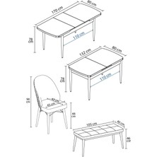 Calvin Atlantik 80X132 Açılabilir Mdf Masa Yemek Odası Takımı, Mutfak Takımı 4 Sandalye, 1 Bench