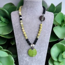 Yeşil Doğal Taş Uçlu Opal ve Mat Oniks Doğal Taş Kolye