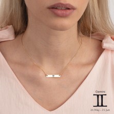 14 Ayar Altın Plakalı Ikizler Burçlarına Özel Zincirli Dikdörtgen Motifli Hediyelik KOLYE-484BURÇ