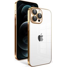 Apple iPhone 12 Pro Max Kılıf Kamera Korumalı Renkli Çerçeveli Xemu Garaj Kapak-Gold