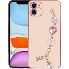 iPhone 11 Uyumlu El Tutamaçlı Kamera Korumalı Xemu Taka Silikon Kapak-Pembe