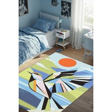 The Reef Design Renkli Kuş Desenli Halı Dijital Baskılı Dokuma Kaymaz Tabanlı Yıkanabilir Antialerjik Ofis Halısı