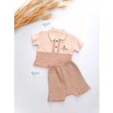 Deniz Feneri Clup Yaka Müslin Takım Kahverengi - 3-6 Ay