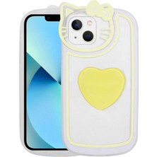 iPhone 13 Uyumlu Kedi Figürlü Transparan Pop Soketli Xemu Ritmik Kapak-Sarı