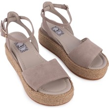 Hakıkı Deri Dolgu Taban Modern Sandalet Gri Süet 1641