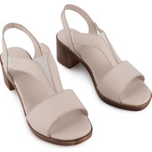Hakiki Deri Sandalet Modern Lastikli 607 Bej