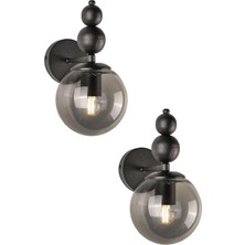 2'li Siyah Kasa Füme Camlı Duvar Aplik