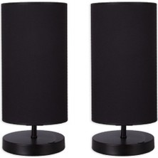 2 Adet Liza Modern Tasarım Siyah Ayaklı Siyah Kumaşlı Abajur