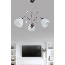 Modern Gri Boyalı Üçlü Avize Beyaz Camlı