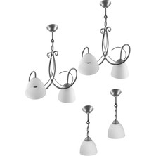 Avizeseti Modern Ikili Avize Tekli Avize Gri Renk Beyaz Camlı Avize