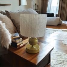 Beren Silindir Rattan Şapkalı Gold Masa Lambası