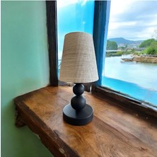 Bolivia Siyah Ayaklı Rattan Şapkalı Masa Lambası