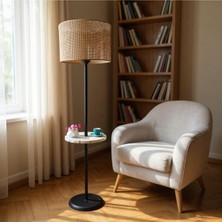 Retain Sılındır Rattan Silindir Sapkalı Sıyah Ayaklı Lambader