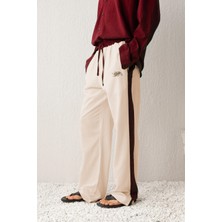 Şerit Detaylı Keten Bej Pantolon