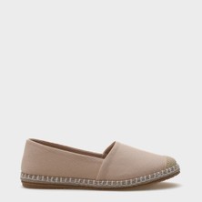 Capone Outfitters Kadın Pasarella Keten Espadril Düz Taban Bej Renk Suni Deri