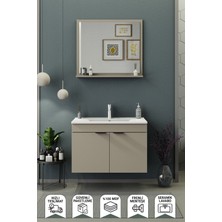 Biani Fix Arya 85 Cm Banyo Dolabı,Seramik Lavabolu, Aynalı,Lavabo Dahil,Mdf,Latte