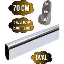 DS Yapı Metal Oval Krom Mobilya Dolap Askı Borusu(Krom)(Oval)(2 Adet Flanş-1 Adet BORU)(BOY:30MM EN:15MM)