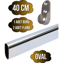 DS Yapı Metal Oval Krom Mobilya Dolap Askı Borusu(Krom)(Oval)(2 Adet Flanş-1 Adet BORU)(BOY:30MM EN:15MM)