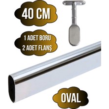 DS Yapı Metal Oval Krom Mobilya Dolap Askı Borusu(Krom)(Oval)(2 Adet Ayaklı Kapalı Flanş-1 Adet Boru)