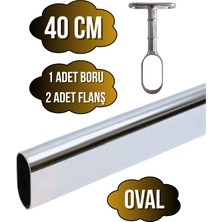 DS Yapı Metal Oval Krom Mobilya Dolap Askı Borusu(Krom)(Oval)(2 Adet Ayaklı Açık Flanş-1 Adet Boru)