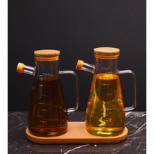 Bambu Kapaklı Vakumlu Borosilikat Cam Yağdanlık Sirkelik  Sosluk Bambu Altlık 3'lü Set