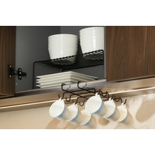 Siyah Mutfak Seti, Dolap Düzenleyici ve 10'lu Bardaklık Hediyelik - Metal Paslanmaz