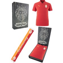 Gs Tsrt 006 Galatasaray Orijinal Lisanslı Polo Yaka Kırmızı Antrenman 5 Yıldızlı T-Shirt + Akrilik Atkı Set Hediyelik Ahşap Kutulu