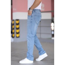 Erkek Mavi Regular Fit Rahat Kesim Esnek Likralı Denim Jeans Kot Pantolon