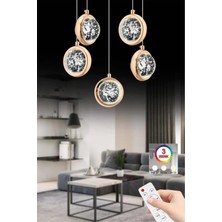 İstanbul Avize Dünya 5'li Gold Lüx Modern Kumandalı 3 Renk Ledli Avize