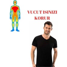 Bonbonetti Erkek Siyah Termal V Yaka Kısa Kol Atlet -20 Derece Tam Koruma