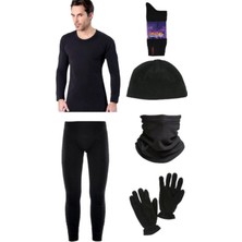 Bonbonetti Lüx Siyah Termal Içlik Takımı Polar Bere Boyunluk Eldiven Termal Çorap Seti