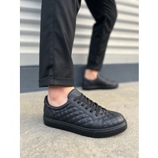 JET-166 Prestige Bağcıklı Cilt Kapitone Desenli Erkek Günlük Sneaker Ayakkabı Cst - Siyah