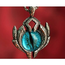 Paslanmaz Çelik Mavi Cam Göz Detaylı Ejder Pençe Nazar Kolye / Evil Eye Kolye