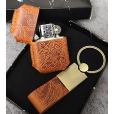 Zippo Çakmak, % 100 Deri Kişiye Özel Kişiselleştirilebilir  Anahtarlık Set