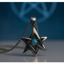 Denge, Koruma ve Elementlerin Uyumu Turkuaz Doğal Taşlı Pentagram Yıldız Kolye