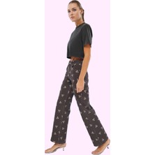 Kadın Pamuk Denim Pantolon Çok Fiyonk Baskılı Yüksek Bel Günlük Yaz Aylarının Vazgeçilmezi