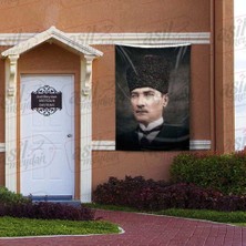Mavi Gözlü Gazi Mustafa Kemal Atatürk - Modern Takım Elbiseli Kalpaklı Poster Bayrak 100X150 cm
