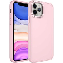 Apple iPhone 12 Pro Max Kılıf Metal Çerçeve ve Buton Tasarımlı Silikon Effx Luna Kapak-Pembe