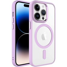 Apple iPhone 14 Pro Max Kılıf Wireless Şarj Özellikli Effx Krom Magsafe Silikon Kapak-Pembe Açık