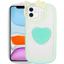 iPhone 11 Uyumlu Kedi Figürlü Transparan Pop Soketli Effx Ritmik Kapak-Turkuaz