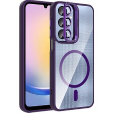 Galaxy A26 Kılıf Standlı ve Kamera Lens Hediyeli M-Safe Şarj Özellikli Effx Etro Kapak - Derin Mor