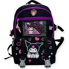 Ilk Okul Çantası Karekter Desenli Aksesuarlı Kore Tarzı Siyah Ilkokul Sırt Çantası