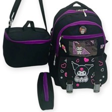 Ilk Okul Çantası 3'lü Set Karekter Desenli Kalemlikli,beslenme Çantalı Ilk Okul Çantası 40*30*20 cm