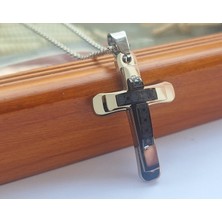 Şıklığın ve Inancın Simgesi Minimal Tasarımlı Siyah Gümüş Renk Haç Kolye
