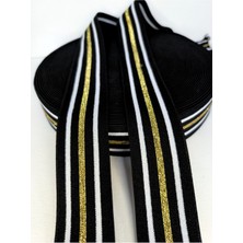 Altay Aksesuar Siyah Beyaz Gold Simli Lastik Şerit